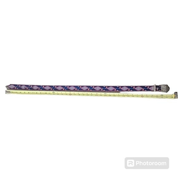 Nuovo Belt 36" Southwestern Design Rockabilly Cast Silver Buckle Vtg Blue Pink - Picture 7 of 11